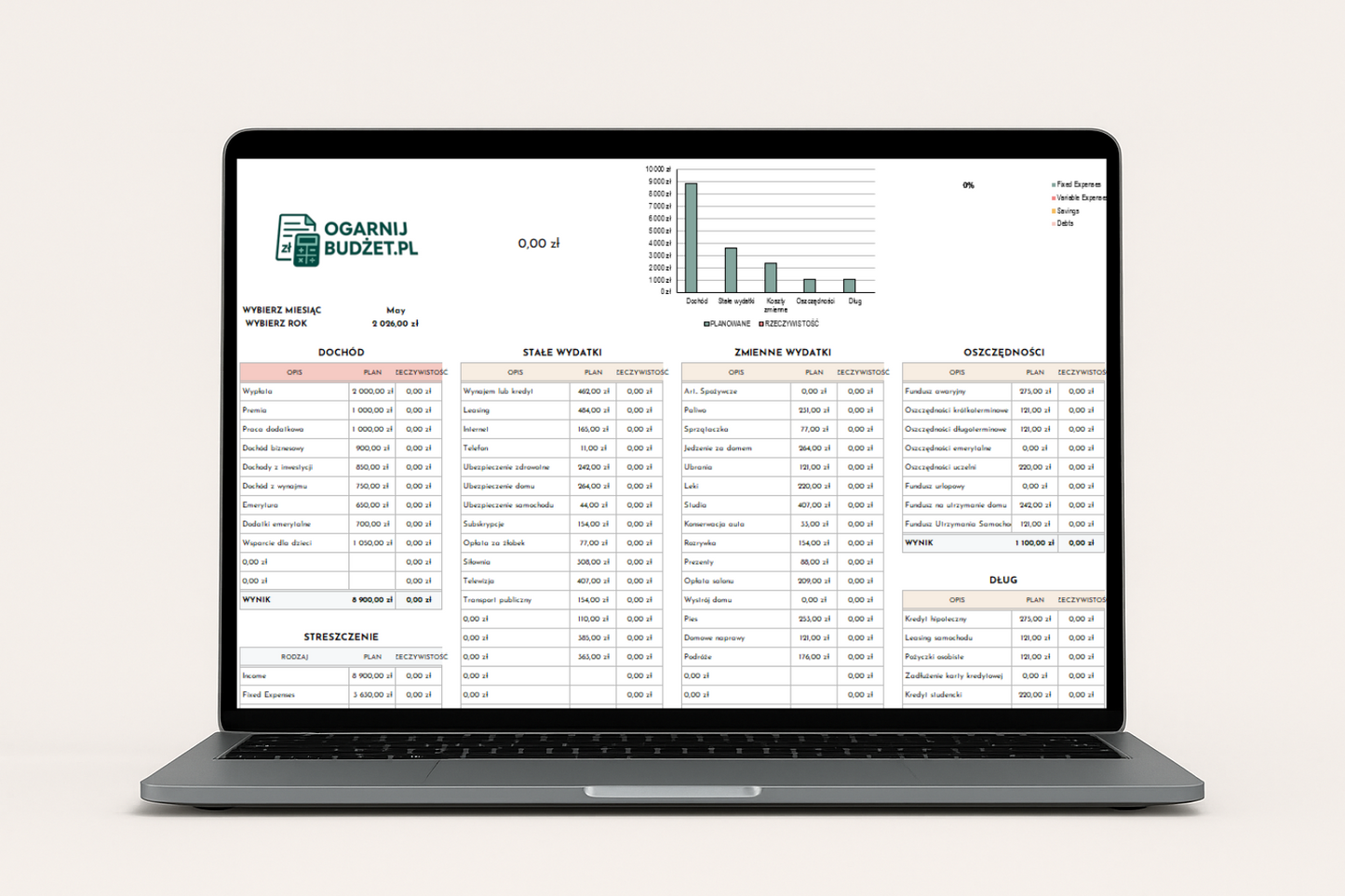 Budżet Domowy dla Rodzin & Par Szablon Arkusza EXCEL